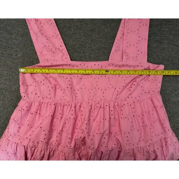 Anthropologie Square-Neck Eyelet Tiered Midi Dress Pink XLP NWT - Picture 7 of 9